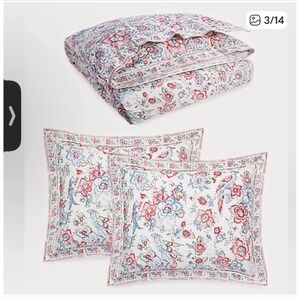 Ralph lauren lucie ikat floral king comforter and two pillowcases new pink white